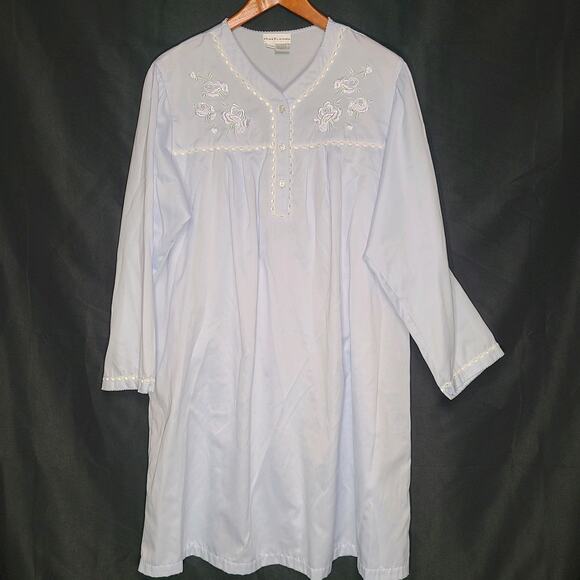 Miss Elaine Long Sleeve Nightgown Sleep Dress Embroidered Roses Blue XL - Picture 2 of 6